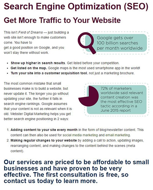 Website content optimized for users