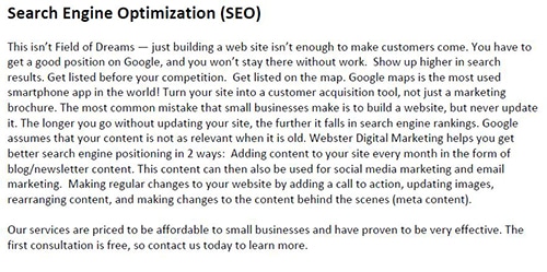 Website content which is not optimized for users.
