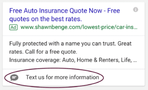 Mobile search example with Message Extensions in AdWords.