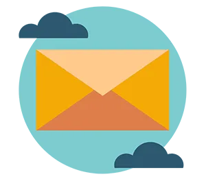 An email floats in the sky and is surrounded by clouds.
