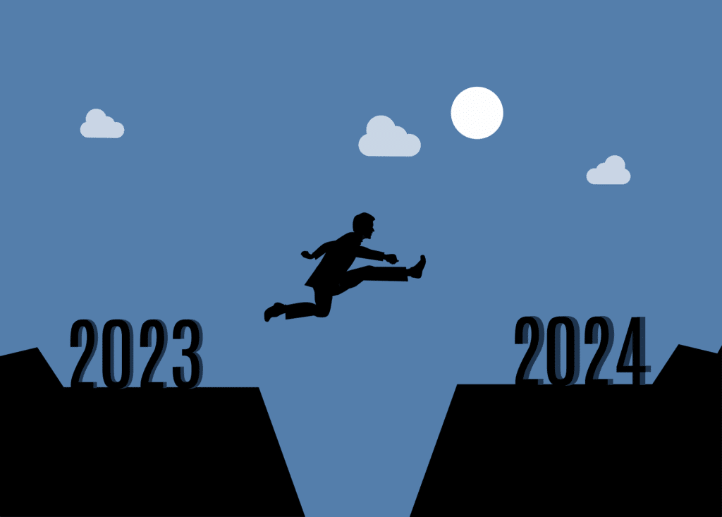 A person jumps from 2023 to 2024.