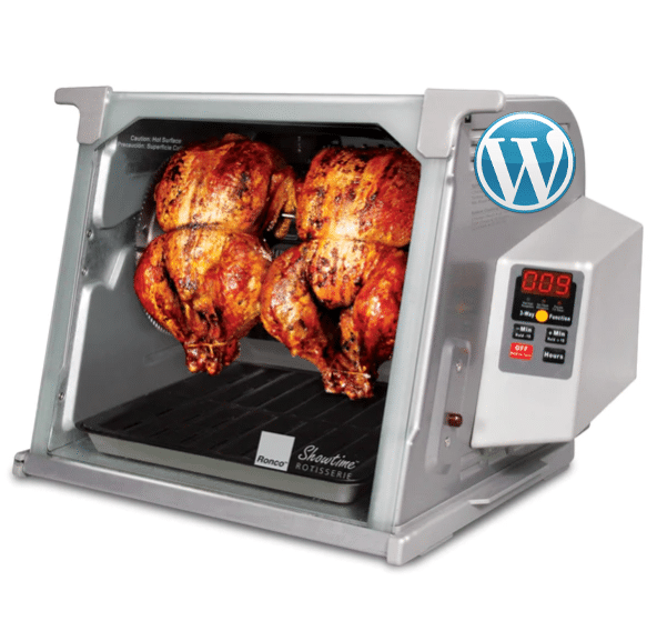 A Ronco Rotisserie Oven with the WordPress logo pasted on the right side.